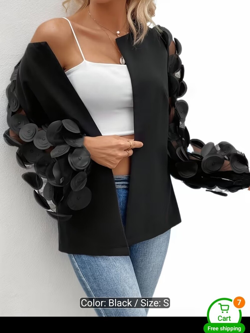 Luxury 3D Floral Applique Mesh Sleeve Statement Bomber Jacket Black